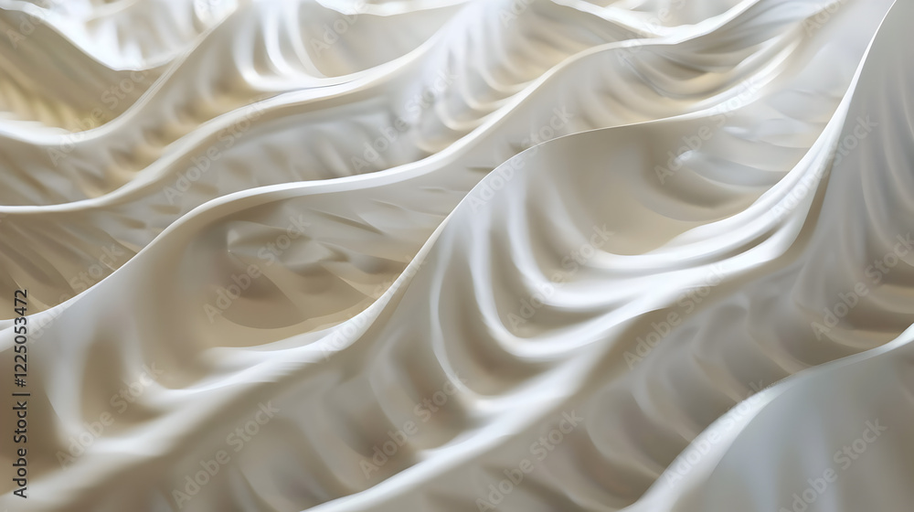 Obraz premium A textured surface resembling flowing fabric or waves in soft white tones.
