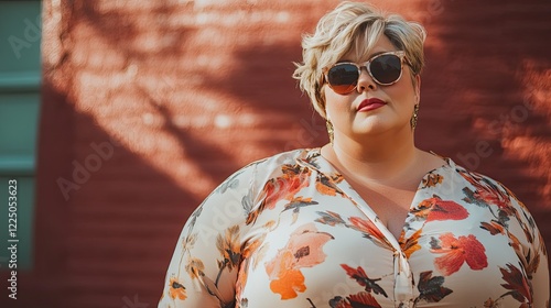 Plus Size Woman in Floral Blouse - Confident Style photo