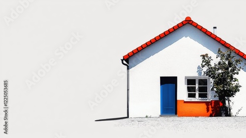 Simple house icon with no additional elements on a solid grey background photo