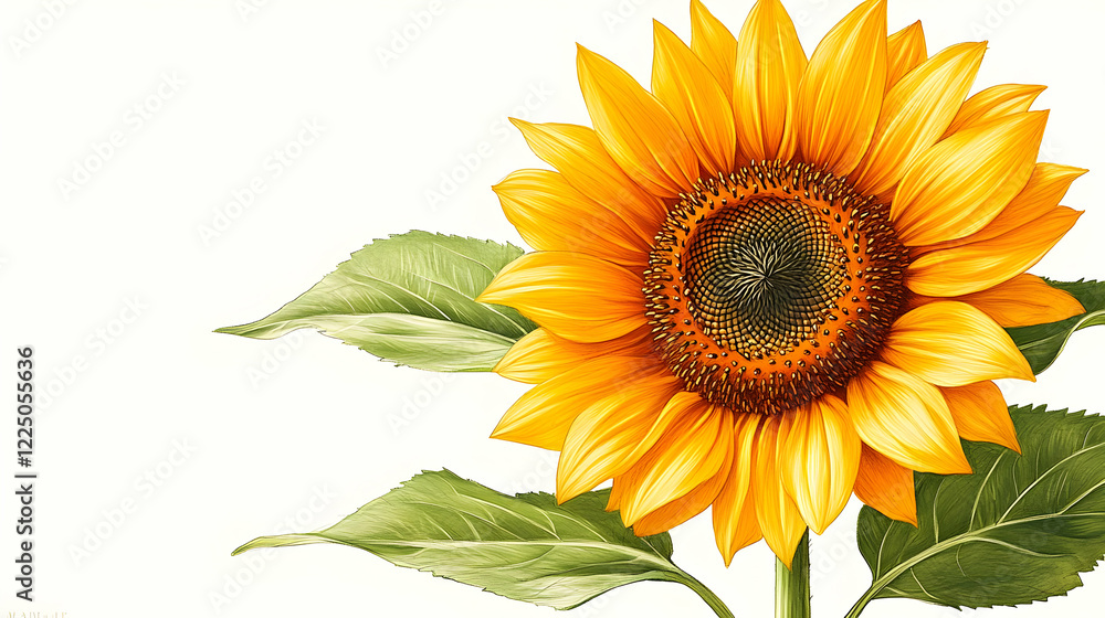Naklejka premium Vibrant Yellow Sunflower Close Up on White Background