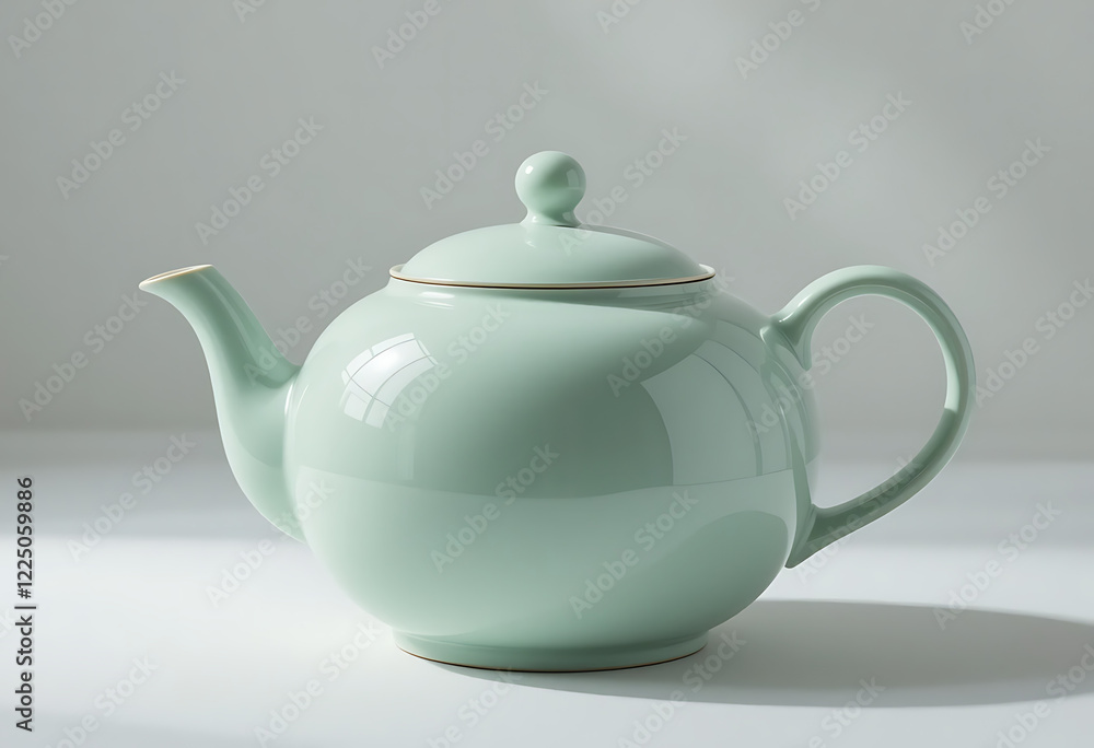 Elegant Pastel Green Ceramic Teapot with Soft Lighting Elegant Pastel Green Ceramic Teapot with Soft Lighting