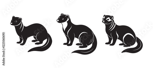 set of ferret silhouette, black and white silhouette, vector and illustration