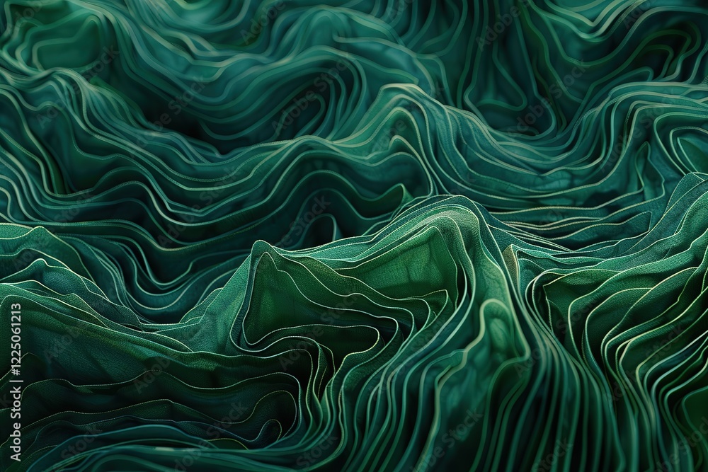 Fototapeta premium Abstract green wavy layers background, Ai generated
