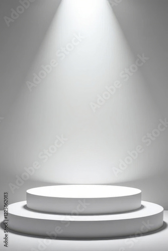 Minimalist white podium with spotlight for presentations or displays