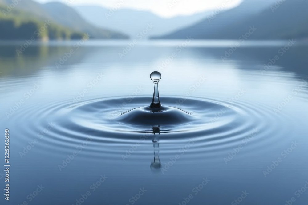 water droplet creates ripples on calm lake, reflecting serene nature water droplet creates ripples on calm lake, reflecting serene nature
