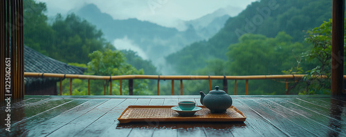 山を眺めながらのお茶会
