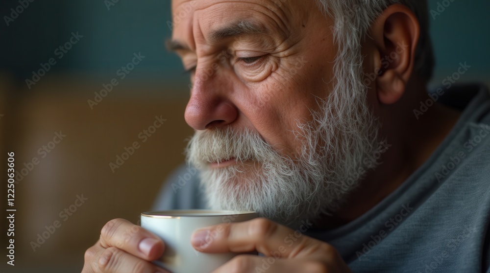 Cropped shot of an old man relaxing with a cup of coffee Cropped shot of an old man relaxing with a cup of coffee