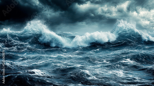 Fototapeta Naklejka Na Ścianę i Meble -  Huge oceanic wave in cold sea, stormy weather