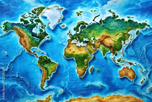 World Map, Blue Ocean, Global Navigation, Travel Background, Geography Illustration