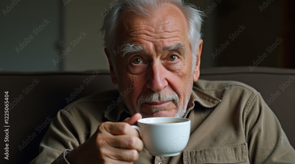 Cropped shot of an old man relaxing with a cup of coffee Cropped shot of an old man relaxing with a cup of coffee