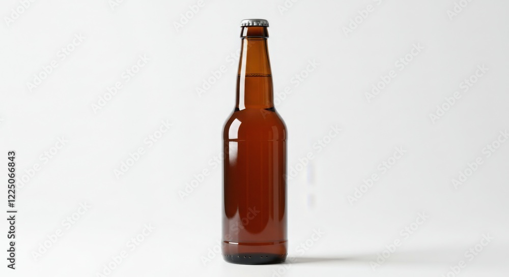 Brown Glass Beer Bottle with Metal Cap on White Background Brown Glass Beer Bottle with Metal Cap on White Background