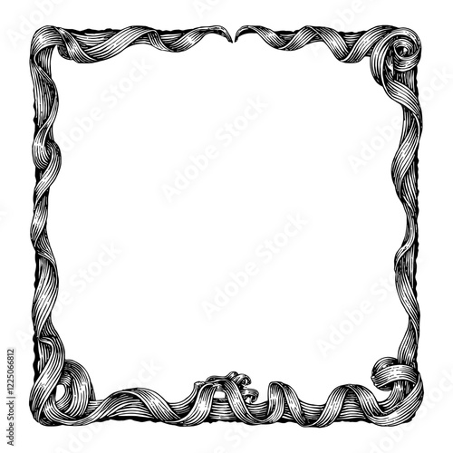 Vintage Ribbon Calligraphic Frame Decorative Black and White Outline Line Art Drawing