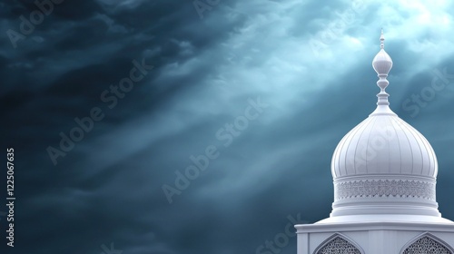 White Mosque Dome Under Dramatic Sky