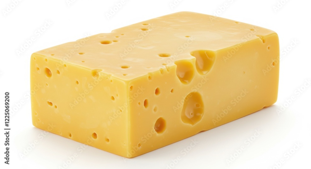 Block of Swiss Cheese with Holes Isolated on White Background Block of Swiss Cheese with Holes Isolated on White Background