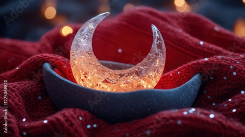 Crystal crescent moon in bowl.