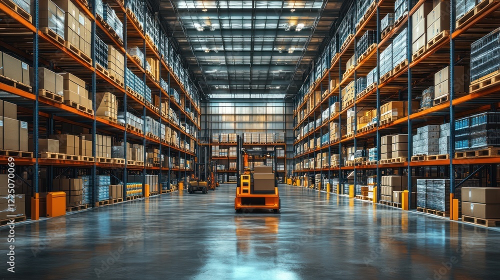 Warehouse forklift operation, logistics, inventory, storage, distribution center Warehouse forklift operation, logistics, inventory, storage, distribution center