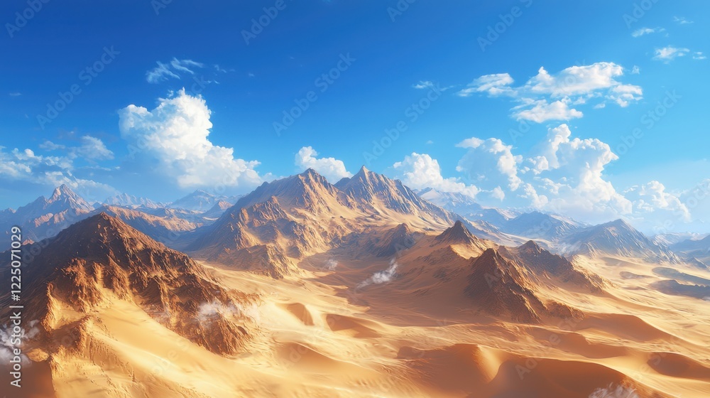 Naklejka premium Mesmerizing sand dunes at midday desert landscape gigapixel image vibrant golden hues against blue sky