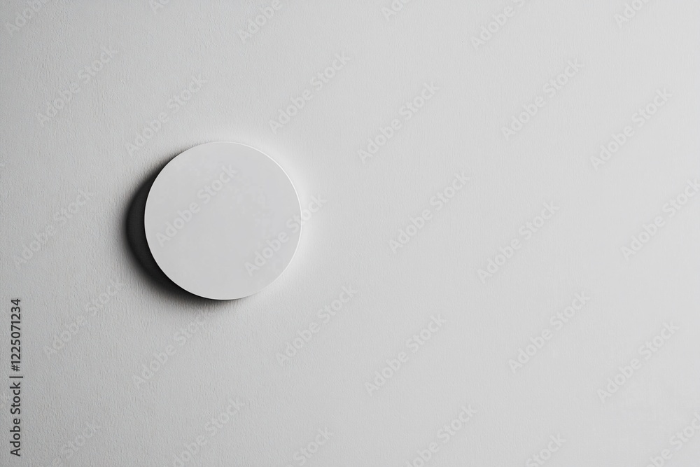 Minimalistic round object against a white wall, creating a serene atmosphere for artistic expression Minimalistic round object against a white wall, creating a serene atmosphere for artistic expression