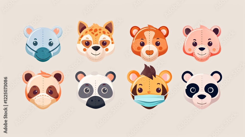 Animal Face Masks Cartoon Vector Set for Fun and Playful Designs Animal Face Masks Cartoon Vector Set for Fun and Playful Designs