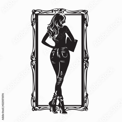 Girl Posing Confidently in Front of a Mirror, Capturing a Stylish and Empowered Moment