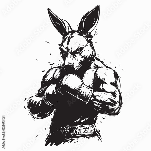 Strong Boxing Kangaroo Wearing Gloves Ready for a Fight in the Ring Vector Illustration