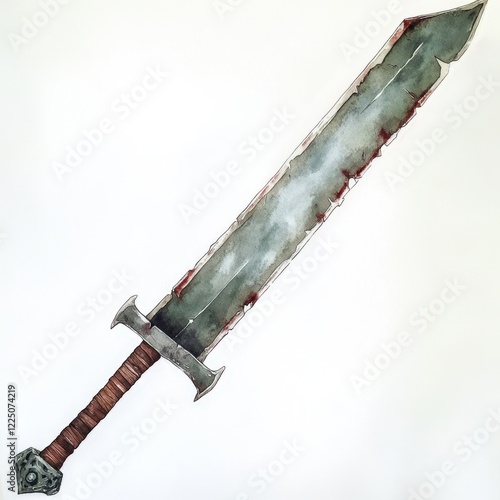 Watercolor Sword Illustration on white background Drawing watercolor illustration art photo