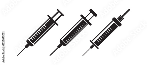 set of syringe injection silhouette, black and white silhouette, vector and illustration