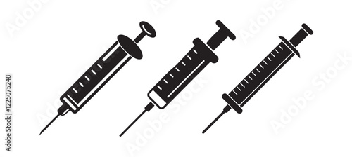 set of syringe injection silhouette, black and white silhouette, vector and illustration