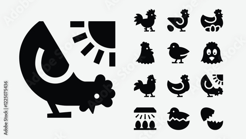 Minimalist Chicken Hen Rooster Solid Icons