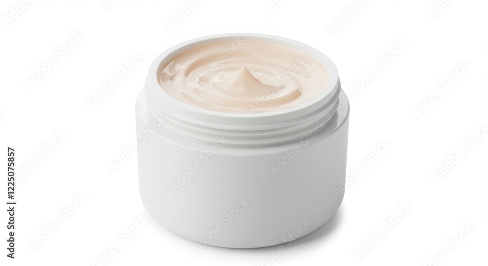 White Jar of Beige Face Cream or Moisturizer on White Background White Jar of Beige Face Cream or Moisturizer on White Background