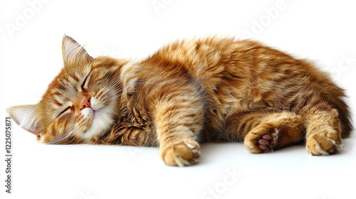 Wallpaper Mural Overweight Tabby Cat Lounging Lazily with Playful Expression on White Background Torontodigital.ca