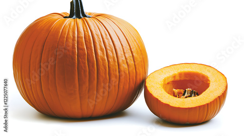 A large pumpkin and a small pumpkin with a hole in it. generated using AI photo