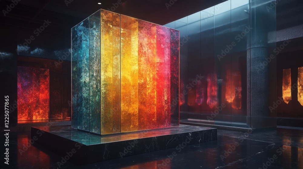 Obraz premium Vibrant chameleon-inspired art installation.