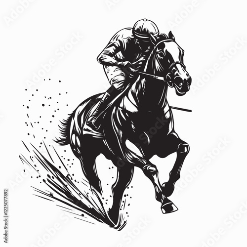 Jockey riding race horse illustration vector isolated on white background.