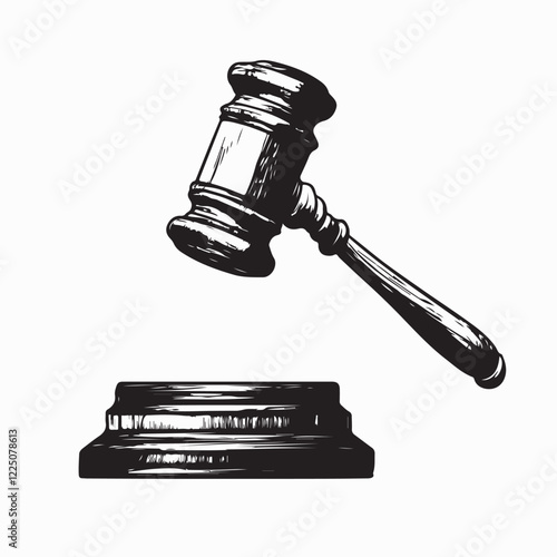 Gavel Vector Images Vector Image. Black and white Judge gavel Image on white background.