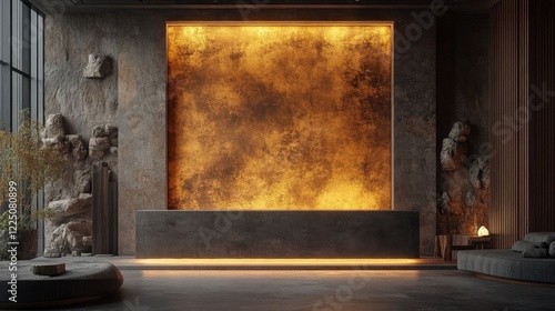 A luxurious interior with golden wall.