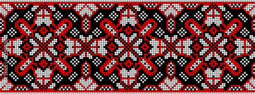 Vector illustration of Ukrainian ornament in ethnic style, identity, vyshyvanka, embroidery for print clothes, websites, banners. Background. Geometric design, border, copy space, frame