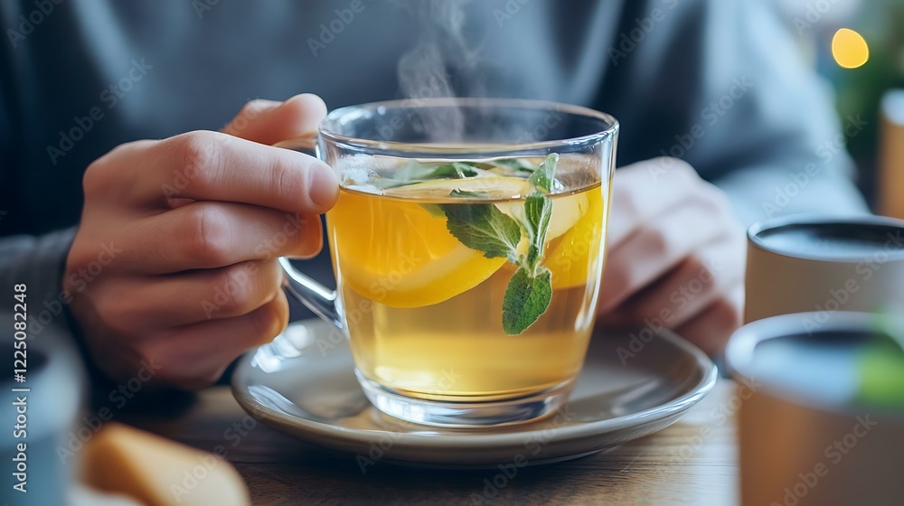 A man avoiding acidic foods and drinking herbal tea to manage acid reflux A man avoiding acidic foods and drinking herbal tea to manage acid reflux