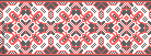 Vector illustration of Ukrainian ornament in ethnic style, identity, vyshyvanka, embroidery for print clothes, websites, banners. Background. Geometric design, border, copy space, frame