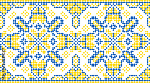 Vector illustration of Ukrainian ornament in ethnic style, identity, vyshyvanka, embroidery for print clothes, websites, banners. Background. Geometric design, border, copy space, frame