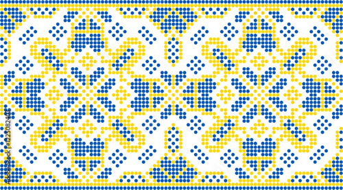 Vector illustration of Ukrainian ornament in ethnic style, identity, vyshyvanka, embroidery for print clothes, websites, banners. Background. Geometric design, border, copy space, frame