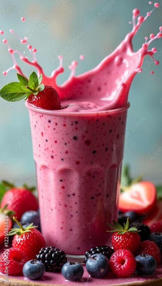 close-up image of a vibrant, healthy smoothie in motion, splashing dramatically blend of ripe berries, fresh greens, and a touch of tropical fruit close-up image of a vibrant, healthy smoothie in motion, splashing dramatically blend of ripe berries, fresh greens, and a touch of tropical fruit