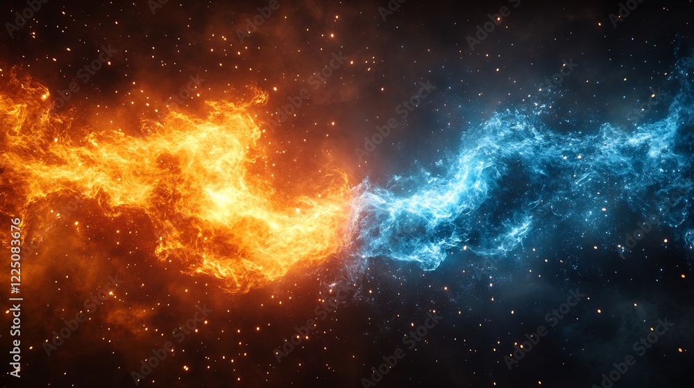 Fototapeta premium Cosmic Fire and Ice: A Celestial Dance of Opposites