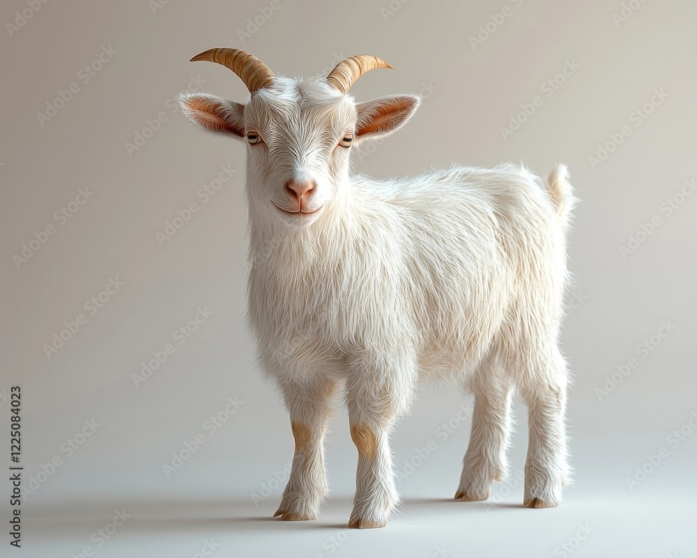 Obraz premium Curious Rotund Goat with Charming Tilt and Soft Rounded Belly Isolated on White Background