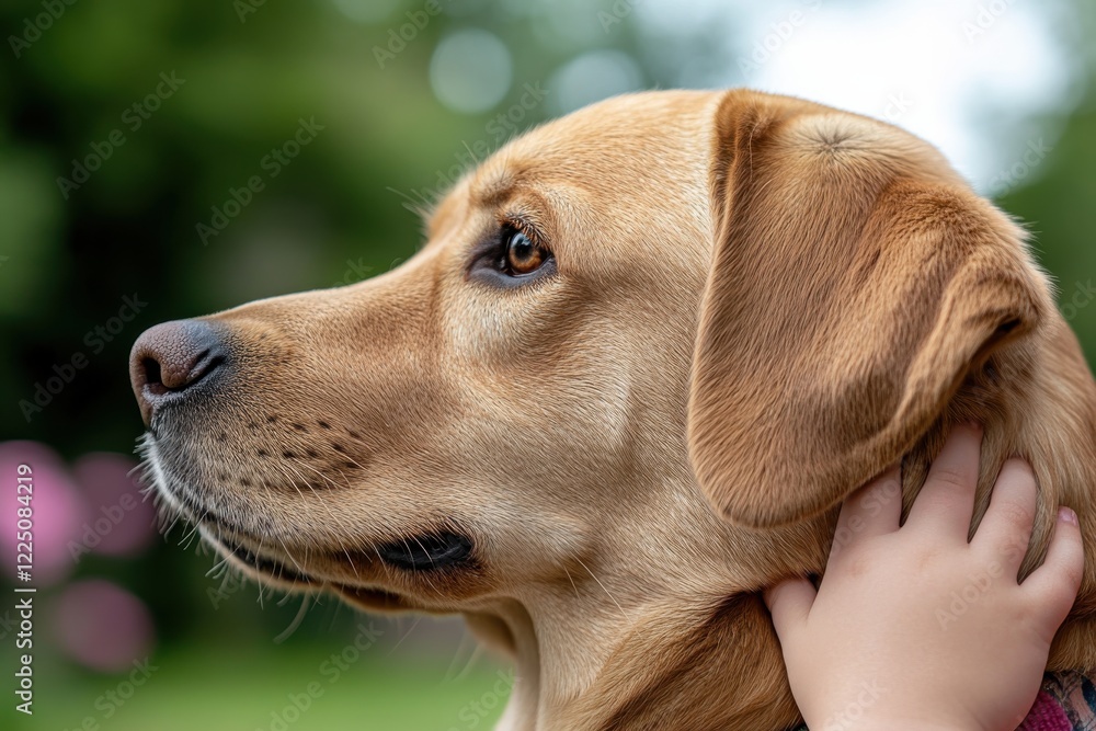 A golden labrador in a scenic garden highlights the bond between nature and pets, symbolizing tranquility and joy in everyday life. A golden labrador in a scenic garden highlights the bond between nature and pets, symbolizing tranquility and joy in everyday life.