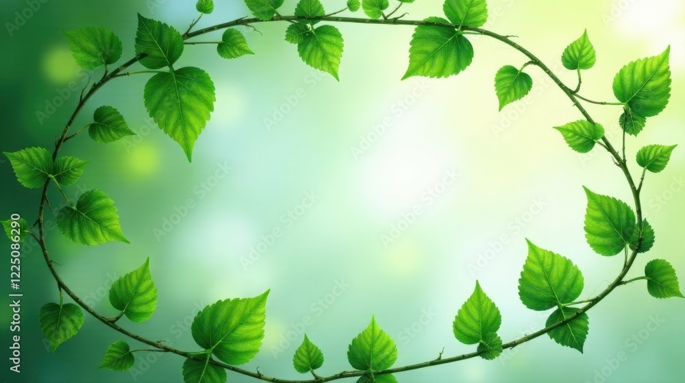 Vibrant Green Leaves Forming a Natural Frame Against a Soft, Blurred Background, Perfect for Spring or Summer Themes and Designs Vibrant Green Leaves Forming a Natural Frame Against a Soft, Blurred Background, Perfect for Spring or Summer Themes and Designs