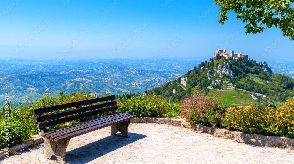 Obraz premium Scenic Hilltop View with Bench