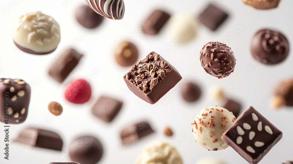 Fototapeta premium Several chocolates were floating on the ground.