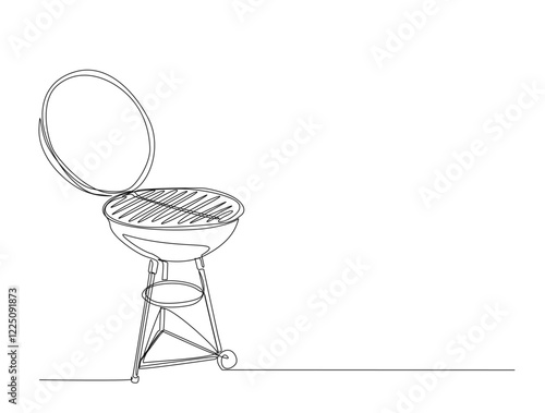 Continuous one line drawing of barbecue grill or kettle grill. barbecue grill. in single line draw illustration. Editable stroke.