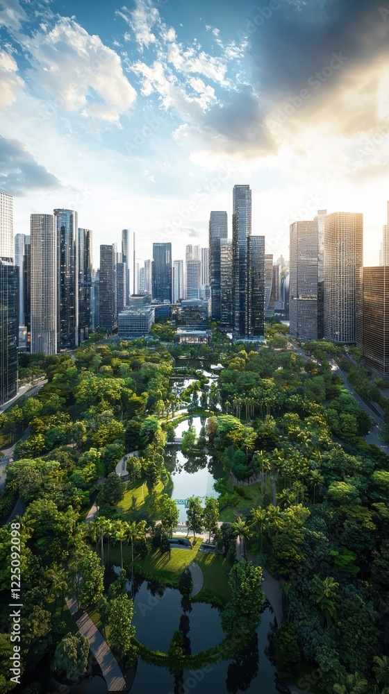 Expansive urban skyline surrounded by lush parks city landscape nature aerial view balance between nature and city life Expansive urban skyline surrounded by lush parks city landscape nature aerial view balance between nature and city life